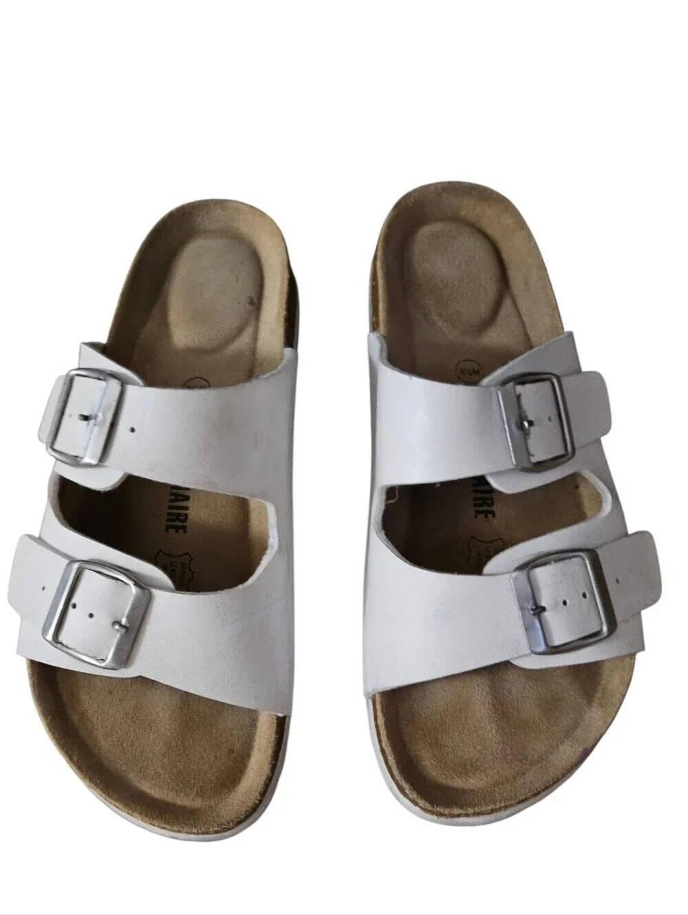 Cushionaire SZ6.5 White Lane Cork Footbed Double Buckle Strap Sandals